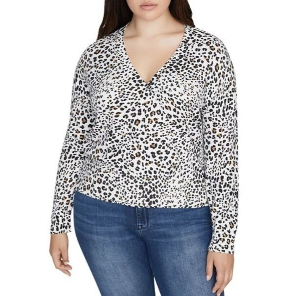 Sanctuary Curve XOXO Animal Print Pullover Wrap Top 3X White Casual NWT
